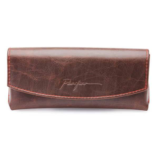 Brown Leather Soft Sunglasses Case with Red Lining